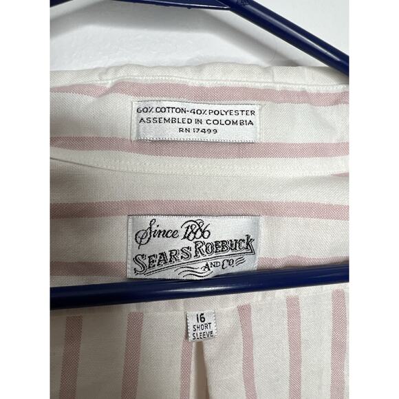 Vintage Sears Roebuck and Co Short Sleeve Mens Button Up Striped Shirt 16 - Picture 6 of 8
